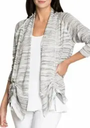 $158 NWT NIC + ZOE SzM SAND DUNE ADJUSTABLE TIE DETAIL CARDY SWEATER LIGHT INK