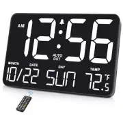 Large Display Digital Wall Calendar Clock with Date Day of Week, Alarm White