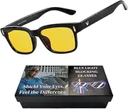 Blue Light Blocking Glasses: Protect Your Eyes from Harmful Screen Glare Beam, Prevent Eye Fatigue and Maintain Eye Health, for Women and Men - Includes Case, Glossy black and yellow lenses,