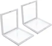 Holibanna 3D Floating Display Case 2pcs Transparent Film 3D Floating Coin Display Frame Holder Stands for Challenge Coin Jewerly Rocks Square 7x7in