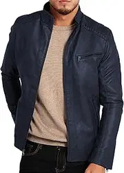 [JEShifangjiusu] Motorcycle Leather Jacket For Men Recreational Motorcycles With Zipper Pocket Windproof Protective Coat Lightweight Locomotive Winter Coat, The Blue, Large