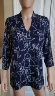 Chico's Women's Navy-Blue/White "Touch of Cool" Stretch Knit Top 2, 12/14, L