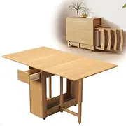[ZLGONRL] Folding Craft Table Wood Foldable Dining Table with Chairs Drop Leaf Tables for Small Spaces Collapsible Kitchen Table Side Cabinet,Only Table,15cm