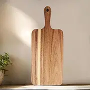 Bierofaro Acacia Wooden Chopping Board with Handle, Wooden Serving Board and Charcuterie Board with Hanging Hole, Cheese Board Decorative Food Platter for Kitchen, 44 * 15.5cm Wood Design
