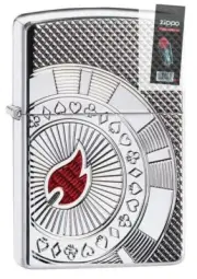 Zippo 49058 Poker Chip Design Armor Chrome Deep Carved Lighter + FLINT PACK