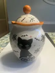 Temptations Black Cat Bats Spider Web Cookie Jar Boofetti