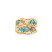 14 Karat Gold Plated Blue Labradorite, Turquoise, Moonstone Cluster Sizes 7-10