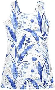 [FRODOTGV] Cute Blue Flowers Leotard for Girls Gymnastics Cute Ballet Unitard for Gymnastics, Training, Yoga
