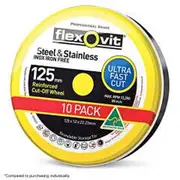 FLEXOVIT 125 x 1.0mm Steel & Stainless Cut Off Disc - MEGA INOX - 10 Piece Tin