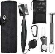 OUYILE Golf Club Cleaner,Golf Towel,Golf Club Brush,Golf Club Groove Sharpener and Divot Repair Tool with Golf Pouch Bag,Golf Accessories for Men,Golf Ball Cleaner