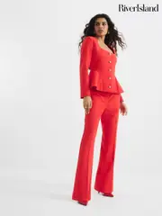 River Island Red Petite Peplum Button Front Blazer (H47277) | $159