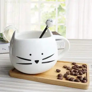 400ml陶瓷可愛貓咪馬克杯帶勺咖啡茶牛奶動物杯帶把手不錯