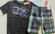 NWT Boys 10 Gymboree “BACKYARD EXPLORER”Cotton Green/Gray Plaid SHORTS+TOP Set