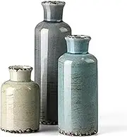 CwlwGO- Ceramic vase 3 Piece Set, Small Rustic Vase for Country Home Decor, Modern Farmhouse Decor, Living Room Decor,Tabletop Decor, Bookcase, Fireplace and Entrance Decorate,