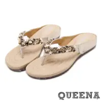 在飛比找momo購物網優惠-【QUEENA】立體美鑽星星造型超軟Q舒適厚底人字拖鞋(米)