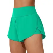 Charmleaks Women Swim Shorts Side Split Swim Trunk 2 in 1 Board Shorts with Pockets Swim Bottom green M