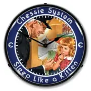 Nostalgic Chessie Sleep Like a Kitten LED Lighted Backlit Man Cave Wall Clock
