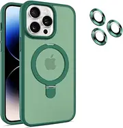 Magnetic Case for iPhone 15 Pro Max 6.7" Stand Kickstand Camera Protection [Compatible with MagSafe] Translucent Matte iPhone 15 Pro Max Phone Cases Scratch-Resistant Back Shockproof Cover Green