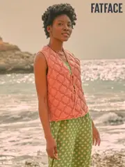 FatFace Rose Pink Quilted Tie Front Waistcoat (AK6104) | $134