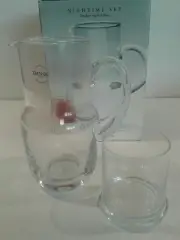 Dansk Nighttime Set Pitcher With Handle & Glass Handmade Art Glass NIB