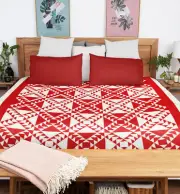 Large Patchwork Red & White Wild Goose Chase FINISHED QUILT