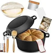 9SHOME Cast Iron Dutch Oven Pot for Bread Baking, Cast iron Cookware with Dual Handles Skillet Lid, Includes Sourdough Supplies & Banneton Proofing Basket, Versatile Pan for Frying, Braising, BBQ, 5QT