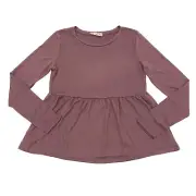 Pink Rose Womens Juniors Size M Long Sleeve Ribbed Peplum Top Mauve Taupe