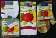 Kitchen Two Apples & Pear Linen Theme Towel Oven Mitt Potholders, Select: Items