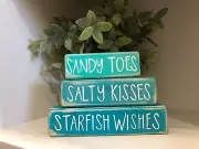 Sandy Toes Salty Kisses Starfish Wishes Tiered Tray Shelf Sitter Wood Block