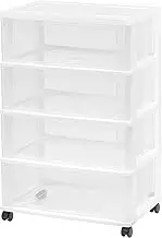 IRIS USA Plastic 4 Drawer Wide Storage Drawer Cart with 4 Caster Wheels for Home, White, Set of 1