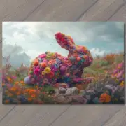 4x6" Bunny Rabbit Flowers Strange Weird Colorful Unreal Cute Unusual Fun