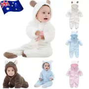 Newborn Baby Kids Boy Girl Bear Hooded Romper Jumpsuit Bodysuit Clothes Outfits