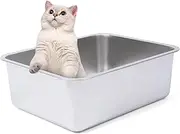 Dimaka Stainless Steel Litter Box for Cat and Kitten, 6 inch Side Height, Non Stick Smooth Surface Metal Pan, Easy to Clean, Non Odor and Rust Proof, Safe and Hard (17.5" X 14")