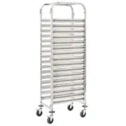 vidaXL Kitchen Trolley for 16 Trays Stainless Steel
