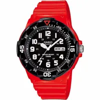 在飛比找PChome24h購物優惠-CASIO 潛水風格潮流指針錶-紅x黑/44.6mm