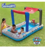 Paw Patrol Deluxe Inflatable Pool, Above Ground Pool w/ Canopy Kids Summer