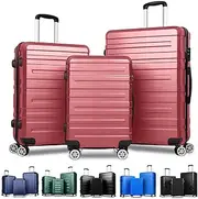 [ALFORDSON] 3PCs Hero Pink Hardside Luggage Set with ABS & PC Hardshell and TSA Lock, Carry-on & Checked Baggage 3-Piece Pack, 20" 24" and 28" Suitcase Set with 360 Degree Wheel Spinner
