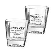 Set of 2 Whiskey Low Ball Glasses with Famous Quotes, Black