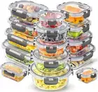15 Pack Glass Food Storage Containers with Lids, Airtight Leak Glass Meal Prep G