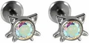 [Niaspi] 16G Cute CZ Cat Cartilage Flat Back Stud Earrings for Women G23 Titanium Labret Studs Lip Rings Internally Threaded Conch Helix Tragus Nose Nostril Piercing Jewelry 8mm, 16g, Titanium, no