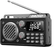 Portable Radio AM FM:1500mAh Rechargeable Transistor shortwave Radio with Best Reception, Wireless Bluetooth Speaker, with Large LCD Screen,Numeric Keyboard, Earphone, Sleep Timer (Black)