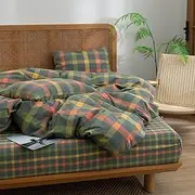 VM VOUGEMARKET Plaid Fitted Sheet Queen 1 Pieces,100% Cotton Colorful Grid Single Bottom Sheet with 15" Deep Pocket,Comfortable and Breathable Mattress Cover for Girls Women