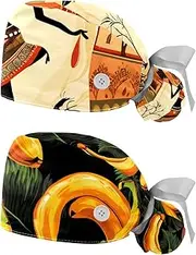 [YTYVAGT] 2-Pc,Nurse Scrub Caps,Scrub Hats with Buttons and Cotton Sweatband,Autumn Harvest African Girl