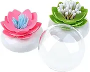 HomDSim 2 PACK Lotus Cotton Swab Holder,Cotton Bud Small Q-tips Toothpicks Brushes Holder Box Case Storage Organizer Jar with Clear Lid Dustproof Cover Green + Pink, Green + Pink