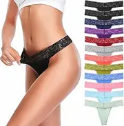 [OLIKEME] Thongs for Women, T Back Low Waist See Through Panties Seamless Thong Underwear Cotton Lace Thongs for Women Pack