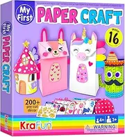 KraFun Unicorn & Bunny Paper Craft Kit for Kids 3-8 Years, 16 DIY Projects, Paper Bags, Plates, Instructions, Educational Toy