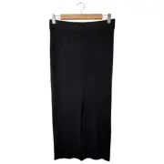 Cotton On CLEO Skirt Black Ribbed Knit Tube Bodycon Midi Split Front, Size L