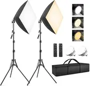 Softbox Lighting Kit 2 Pack, Foccalli 85W Rotatable Soft Box Continuous Lighting with Dimmable 2700-6400K LED Light Bulb, Photo Studio Lights for Shooting Video Portraits