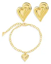 Sterling Forever Beating Hearts Bracelet & Stud Earrings Set in 14K Gold Plated