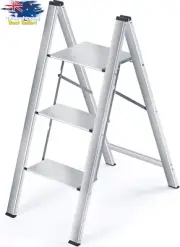 3 Step Aluminium Folding Ladder, Portable Step Stool, Slim Design